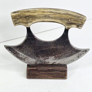 Vintage Ulu Knife Curved Chopper w/ Wood Display Stand Alaska